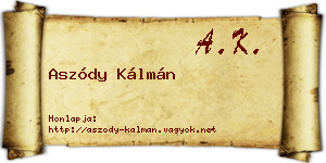 Aszódy Kálmán névjegykártya